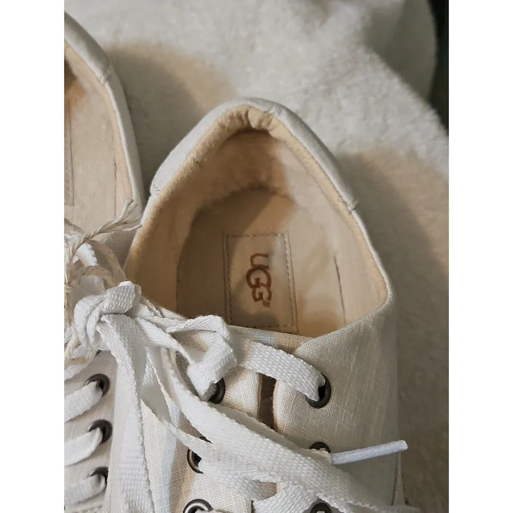 UGG EYAN II WHITE WALL CANVAS LACE-UP SNEAKERS BOAT SHOES Sz 10 EUC